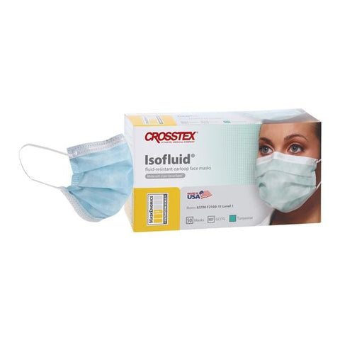 Crosstex International -Isofluid Mask Anti-Fog ASTM Level 1 Turquoise Disposable Not Made From Natural Rubber Latex 50/Box, 40 BX/CA GCITQ