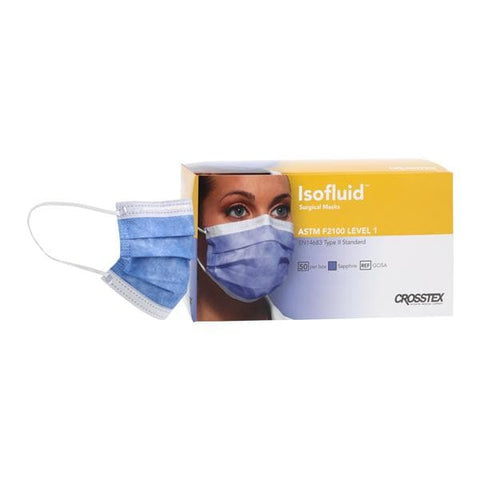 Crosstex International -Isofluid Mask Anti-Fog ASTM Level 1 Sapphire Disposable Not Made From Natural Rubber Latex 50/Box, 40 BX/CA GCISA