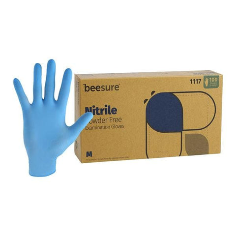 EcoBee -BeeSure Nitrile Exam Gloves Medium Light Blue Non-Sterile, 10 BX/CA BE1117