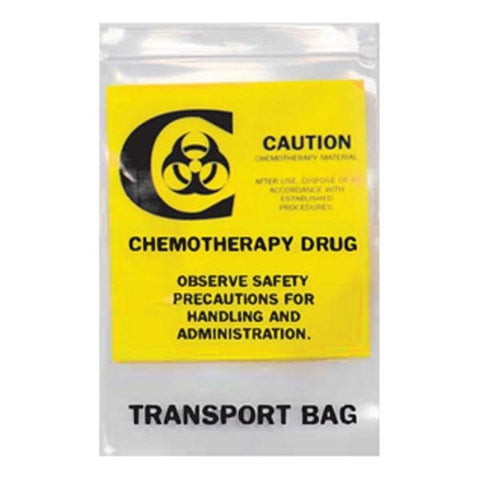 Action Health -Chemotherapy Transport Bag 4mil 12x15" Yellow/Black Zipper Closure Plastic Biohazard Symbol Non-Sterile Disposable Heavy-Duty 500/Case 9218