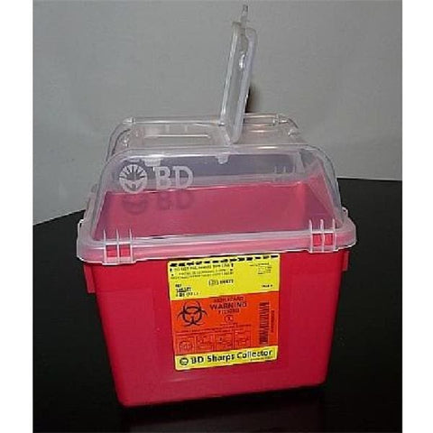 Becton-Dickinson -Sharps Container 2gal Red/Clear 6-8/10x11-3/10x10-3/10" Hinge Lid Plastic Nestable Non-Sterile Reusable 24/Case 305343