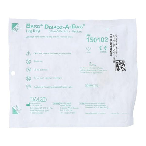 Bard Medical Division Dispoz-A-Bag Urinary Leg Bag 19oz Reusable Rubber Cap Drain Valve, 48 EA/CA - 150102