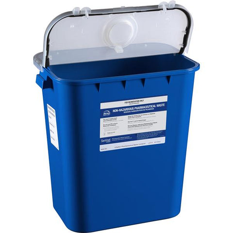 Bemis Healthcare, Inc -Sentinel Sharps Container 8gal White 16-1/2x11-13/16x15-7/8" Polypropylene Molded-In Handles Vertical Entry/Hinge Lid/Gasket/Separate Round Opening Lid 10/Case 4008 050