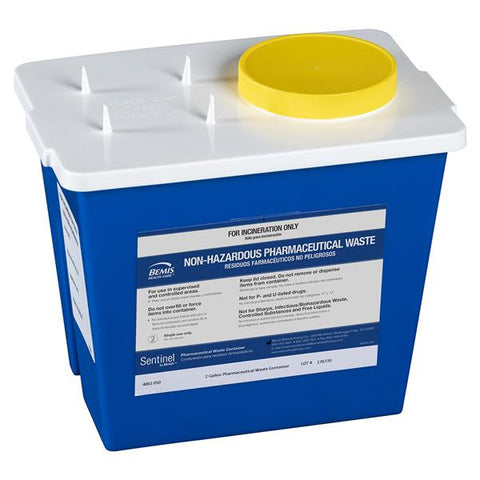 Bemis Healthcare, Inc -Sentinel Trash Container 2gal Blue 11-5/8x7-3/4x9" Gasket Lid/Posts Screw Cap Plastic Absorbent Pads Table-Top/Wall-Mount 30/Case 4002 050