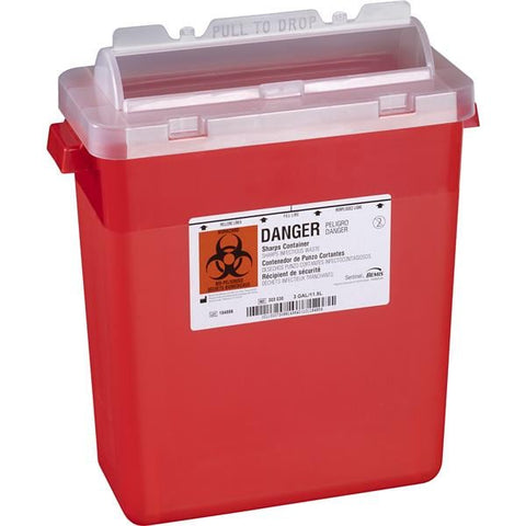 Bemis Healthcare, Inc -Sentinel Sharps Container 3gal Translucent Red 13-7/8x6-7/8x15" Rotating Cylinder Top Plastic Molded-In Handles Autoclavable Each, 12 EA/CA 333 030