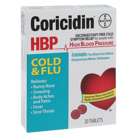 Bayer Heathcare Pharmaceutical Coricidin HBP Cold/Flu Tablets 325mg 20/Package - 4965414
