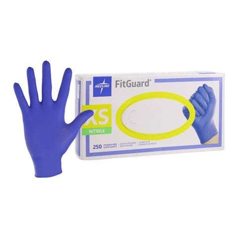 Medline Industries Inc -FitGuard Nitrile Exam Gloves X-Small Blue Non-Sterile Chemo Tested, 10 BX/CA FG2500