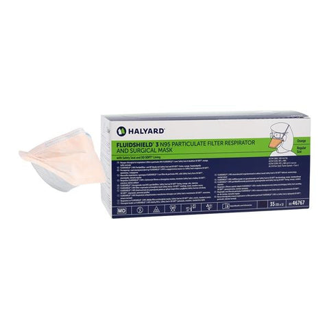 O & M Halyard FluidShield N95 Respirator & Surgical Mask 35/Bx, 6 BX/CA - 46767