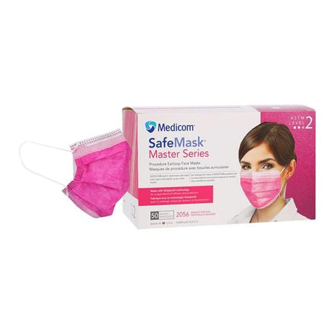 Medicom SafeMask Master Series Procedure Mask ASTM Level 2 Azalea Adult 50/Bx, 10 BX/CA - 2056