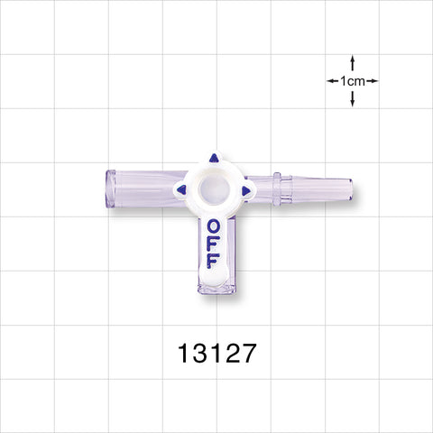 3-Way Stopcock, 2 Female Luer Locks, Male Luer Slip - 45 psi - 13127