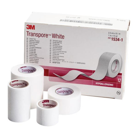 3M Medical Products -Transpore Surgical Tape Paper 1"x1.5yd White Non-Sterile 500/Case 1534S-1