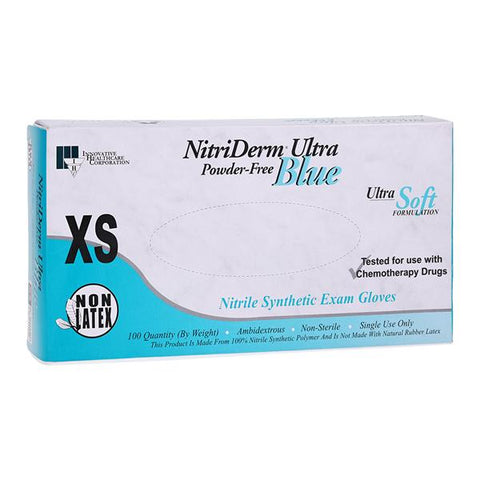 Innovative Health Care -NitriDerm Ultra Blue Nitrile Exam Gloves X-Small Light Blue Non-Sterile Chemo Tested, 10 BX/CA 157050