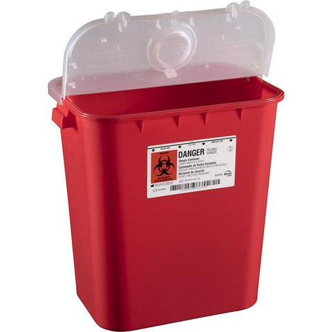 Bemis Healthcare, Inc -Sentinel Sharps Container 8gal Red 16-1/2x11-13/16x15-7/8" Hinged Lid Second Round Opening Plastic Large Molded-In Handles Non-Sterile Each, 10 EA/CA 108 030