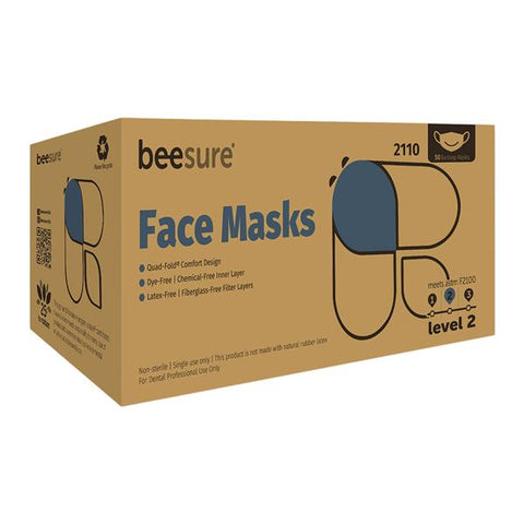 EcoBee -BeeSure Mask ASTM Level 2 Blue Not Made From Natural Rubber Latex 50/Box BE2100B