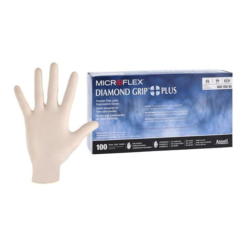 Microflex Inc -MICROFLEX Diamond Grip Plus Exam Gloves X-Small Standard Natural Non-Sterile Not Chemo Approved, 10 BX/CA DGP-350-XS