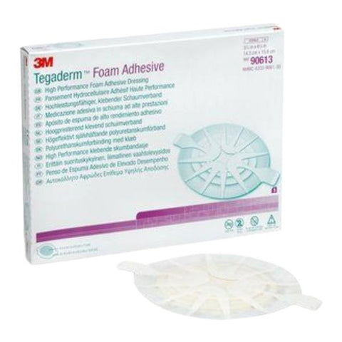 3M Medical Products Tegaderm Foam Dressing 5-5/8x6-1/8" Sterile Oval Medium Adherent Adhs Wht Abs LF - 90613