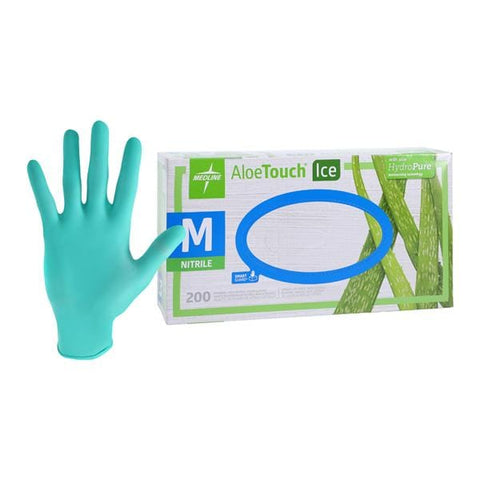 Medline Industries Inc -Aloetouch Ice Nitrile Exam Gloves Medium Green Non-Sterile Chemo Tested, 10 BX/CA MDS195285