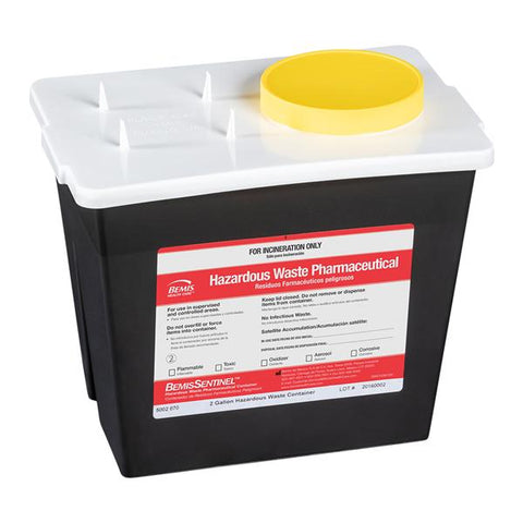 Bemis Healthcare, Inc -RCRA Hazardous Waste Container 2gal Black 9x11.6x7.75" Gasket Lid/Posts Screw Cap Plastic Nestable Non-Sterile 30/Case 5002 070