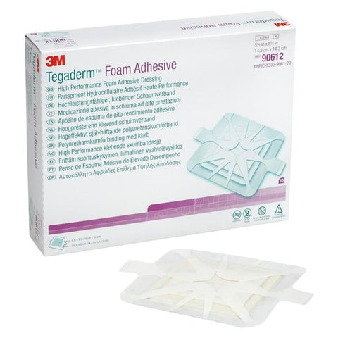 3M Medical Products Tegaderm HP Foam Dressing 5-5/8x5-5/8" Sterile Square Adherent Absorbent LF, 4 BX/CA - 90612