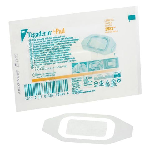 3M Medical Products Tegaderm +Pad Film Island Dressing 2x2-3/4" Adhesive Non-Adherent Trans Abs LF, 4 BX/CA - 3582