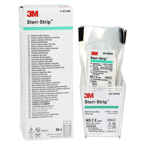 3M Medical Products Steri-Strip Skin Closure Strip Non-Woven Rayon Backed 1/4x1-1/2" White 50/Bx, 4 BX/CA - R1542