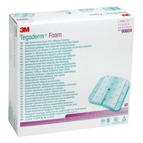 3M Medical Products Tegaderm Foam Dressing 3-1/2x3-1/2" Sterile Square Non-Adhesive Tan SprAbsrbr LF, 4 BX/CA - 90604
