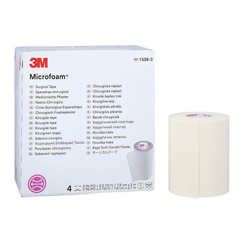3M Medical Products -Microfoam Surgical Tape Elastic/Foam 3"x5.5yd White Non-Sterile 4/Box, 6 BX/CA 1528-3