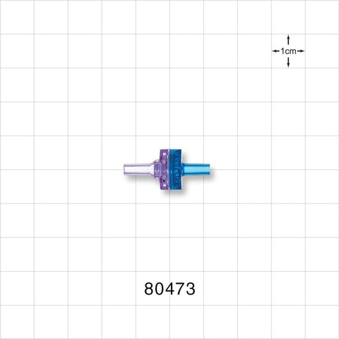 Check Valve, Clear Inlet, Blue Outlet - 0.13 inch OD (3.3 mm); 0.43 psi CP - 80473