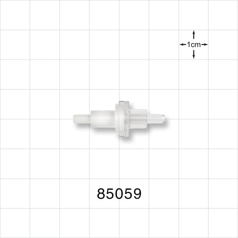 Check Valve, White Inlet, Clear Outlet - Fits 0.118 inch ID x 0.161 inch OD Tubing (3 mm x 4.09 mm); 0.087 psi CP - 85059