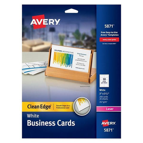 Avery Consumer Products 2-Sided Clean Edge Business Cards 2 in x 3.5 in White 200/Pack 200/Package - 261294