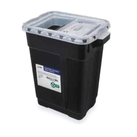 Becton-Dickinson -RCRA Sharps Container 9gal Black 18.5x17.75x11.75" Hinge Lid 70% Recyled Materials Non-Sterile 8/Case 305068