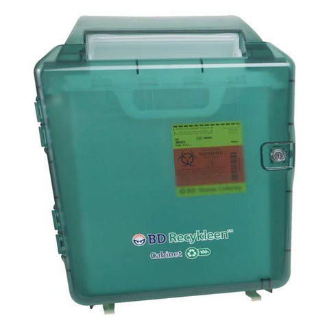 Becton-Dickinson -Recykleen Sharps Cabinet 2-3gal Green 7-1/2x14-1/2x19" Locking Plastic For Containers Non-Sterile Wall Mount/Shield Each 305099