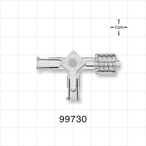 3-Way Stopcock, 2 Female Luer Locks, Swivel Male Luer Lock - 200 psi - 99730