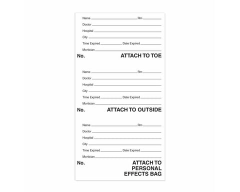 Cadaver Bag Toe Tags, 1000 Per Case | PMTT01