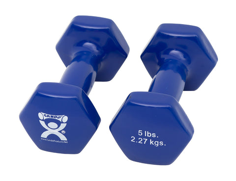CanDo vinyl coated dumbbell - 5 lb - Blue, pair