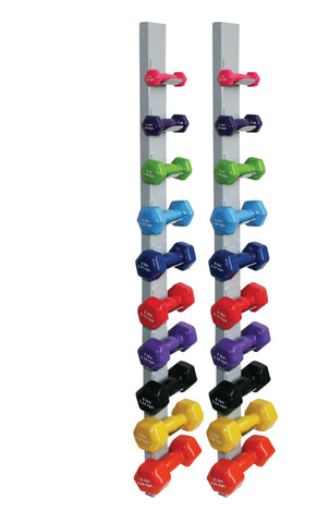 CanDo vinyl coated dumbbell - 20-piece set with 2 Wall Racks - 2 each 1, 2, 3, 4, 5, 6, 7, 8, 9, 10