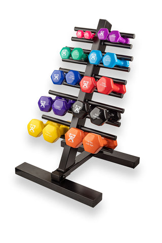 CanDo vinyl coated dumbbell - 20-piece set with Floor Rack - 2 each 1, 2, 3, 4, 5, 6, 7, 8, 9, 10