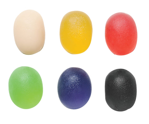 CanDo Gel Squeeze Ball - Large Cylindrical - 6-piece set (tan, yellow, red, green, blue, black)