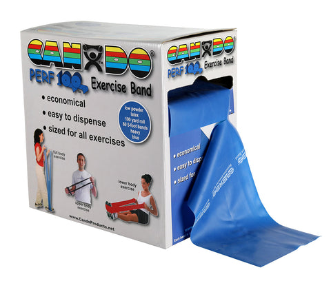 CanDo Low Powder Exercise Band - 100 yard Perf 100 roll - Blue - heavy
