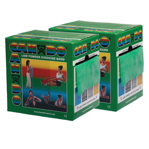CanDo Low Powder Exercise Band - Twin-Pak - 100 yard (2 x 50 yard rolls) - Green - medium