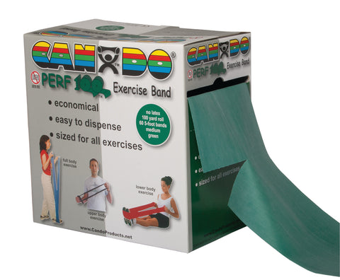 CanDo Latex Free Exercise Band - 100 yard Perf 100 roll - Green - medium