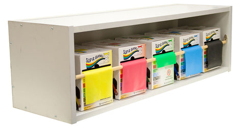 CanDo Dispens-a-Band exercise band rack, wood, 5 rolls, INCLUDING: 5 x 50 yard CanDo AccuForce low powder set (yellow, red, green, blue, black)