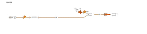 CODAN Orange Stripe MiniBore Extension set, female luer-lock, slide clamp, enteral safety label, Y-connector, universal female slip-tip luer with tethered cap, male step-down feeding connector