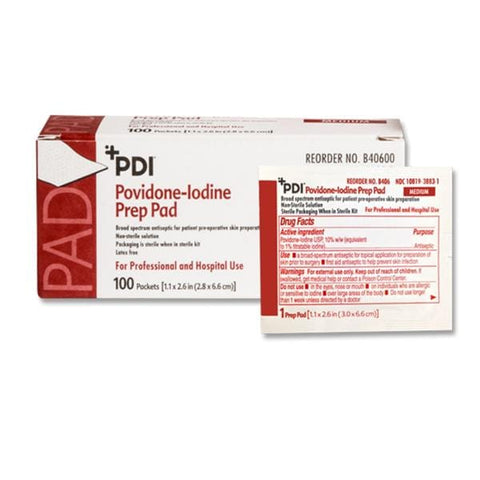 PDI Professional Disposables Pad Prep PVP Iodine 10% Medium 1-3/16x2-5/8" 100/Bx, 10 BX/CA - B40600