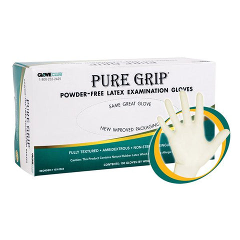 Glove Club Gloves Exam Pure Grip Powder-Free Latex Medium 100/Bx, 20 BX/CA - 1032504