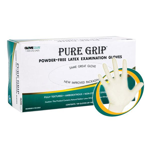 Glove Club Gloves Exam Pure Grip Powder-Free Latex Large 100/Bx, 20 BX/CA - 1032563