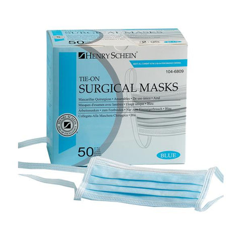 Henry Schein Inc. Mask Tie On ASTM Level 1 Blue 50/Bx - 1046809