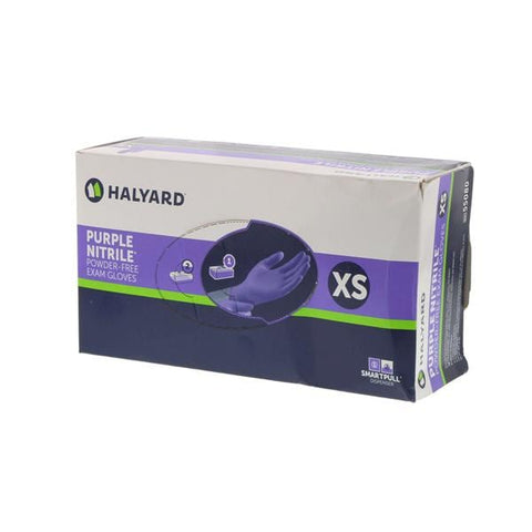 O & M Halyard Gloves Exam Purple Nitrile PF Nitrile Latex-Free 9.5 in XS Purple 100/Bx, 10 BX/CA - 55080