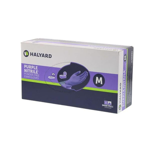 O & M Halyard Gloves Exam Purple Nitrile PF Nitrile Latex-Free 9.5 in Md Purple 100/Bx, 10 BX/CA - 55082
