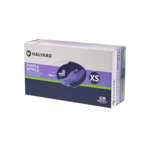 O & M Halyard Gloves Exam Purple Nitrile Powder-Free Nitrile Latex-Free XS 9.5 Purple 100/Bx, 10 BX/CA - 53430